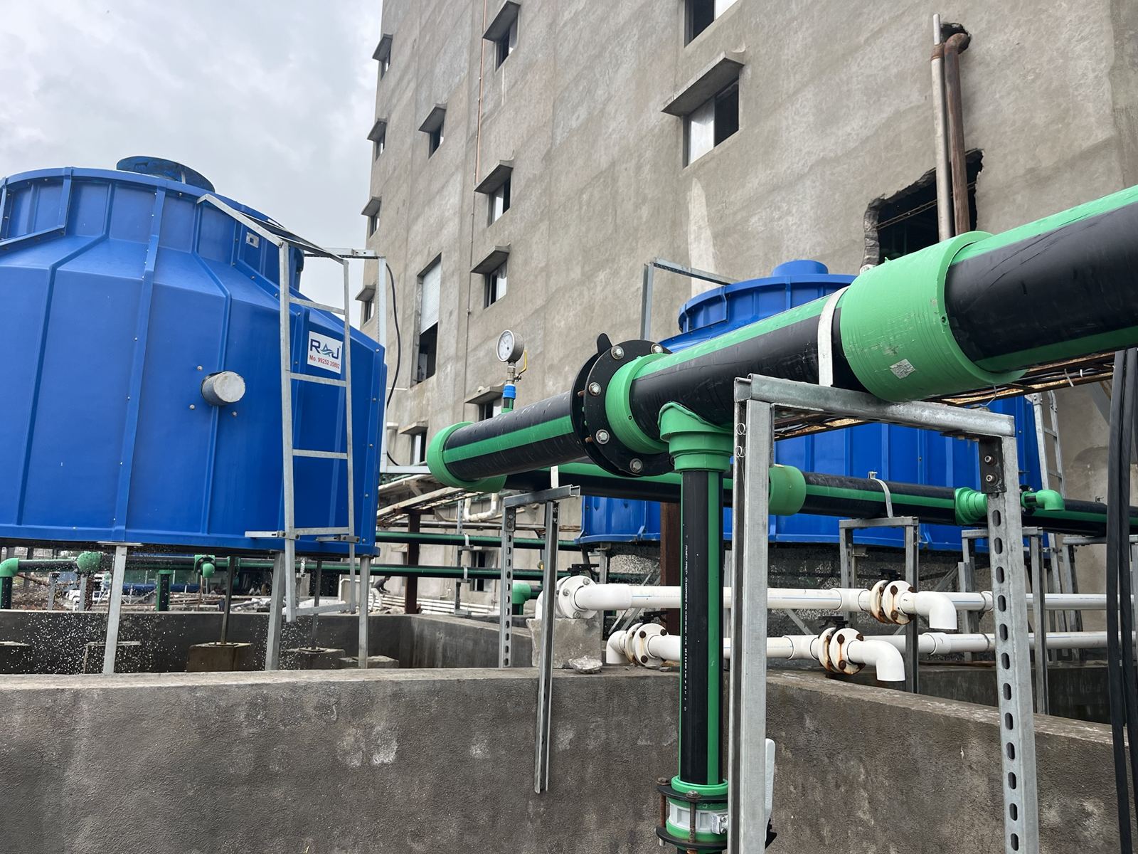 PPRCT supply and return lines at a cooling tower