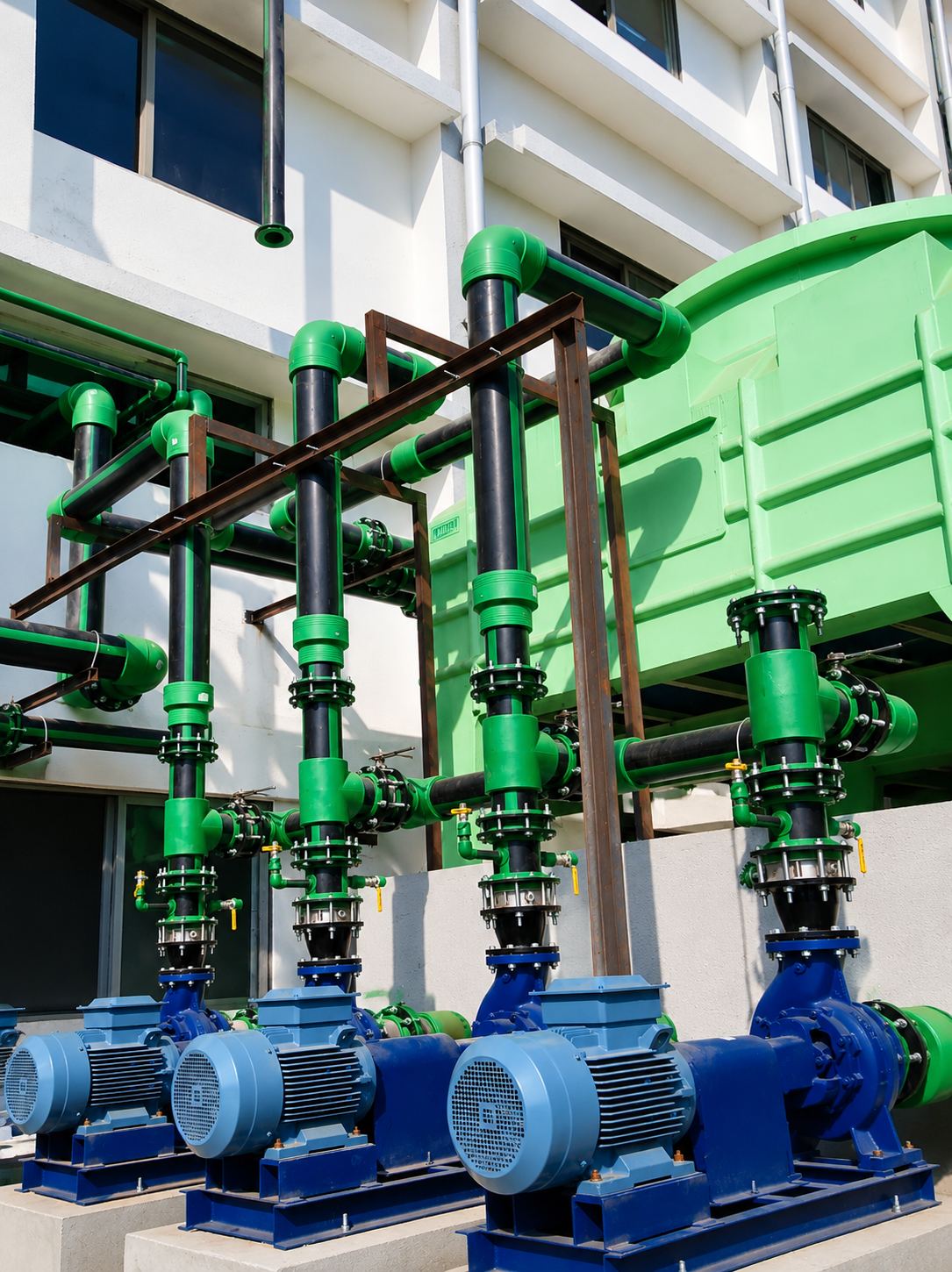 PPRCT pump discharge headers in a plant room
